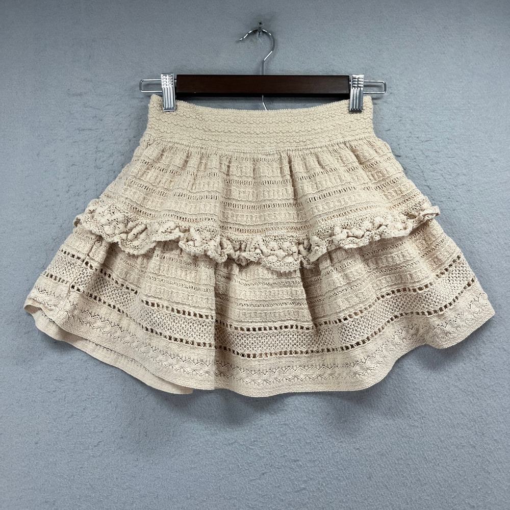 Aerie Mini Skirt Womens XS Cream Crochet Tiered Ruffle Boho Cottagecore Summer